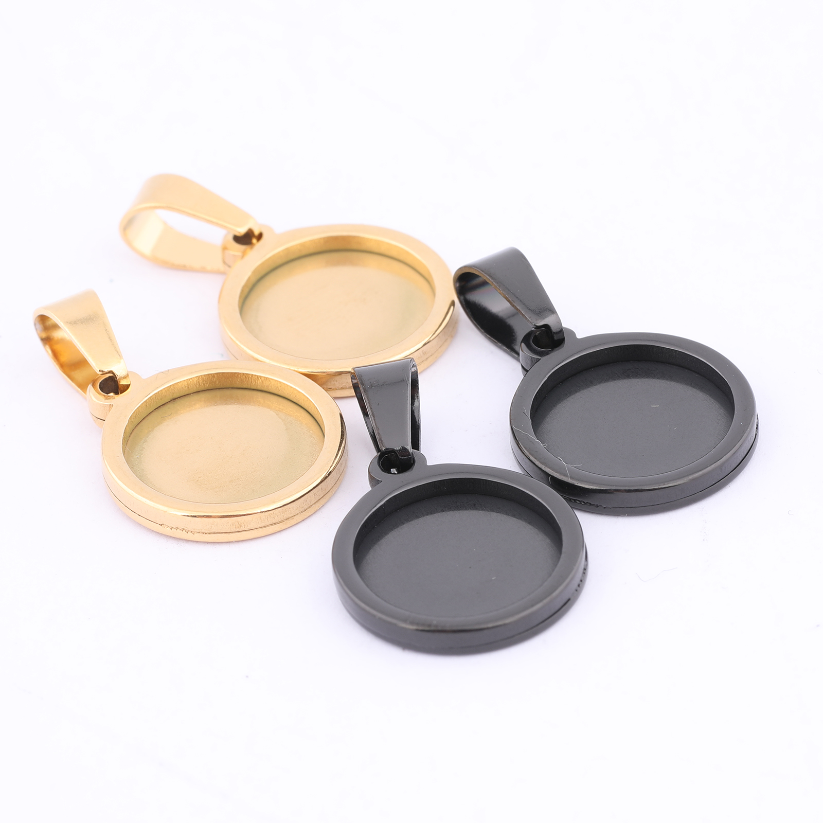 10pcs Gold Plated Black 12mm R - Bezels Set Pendant 评论和价格