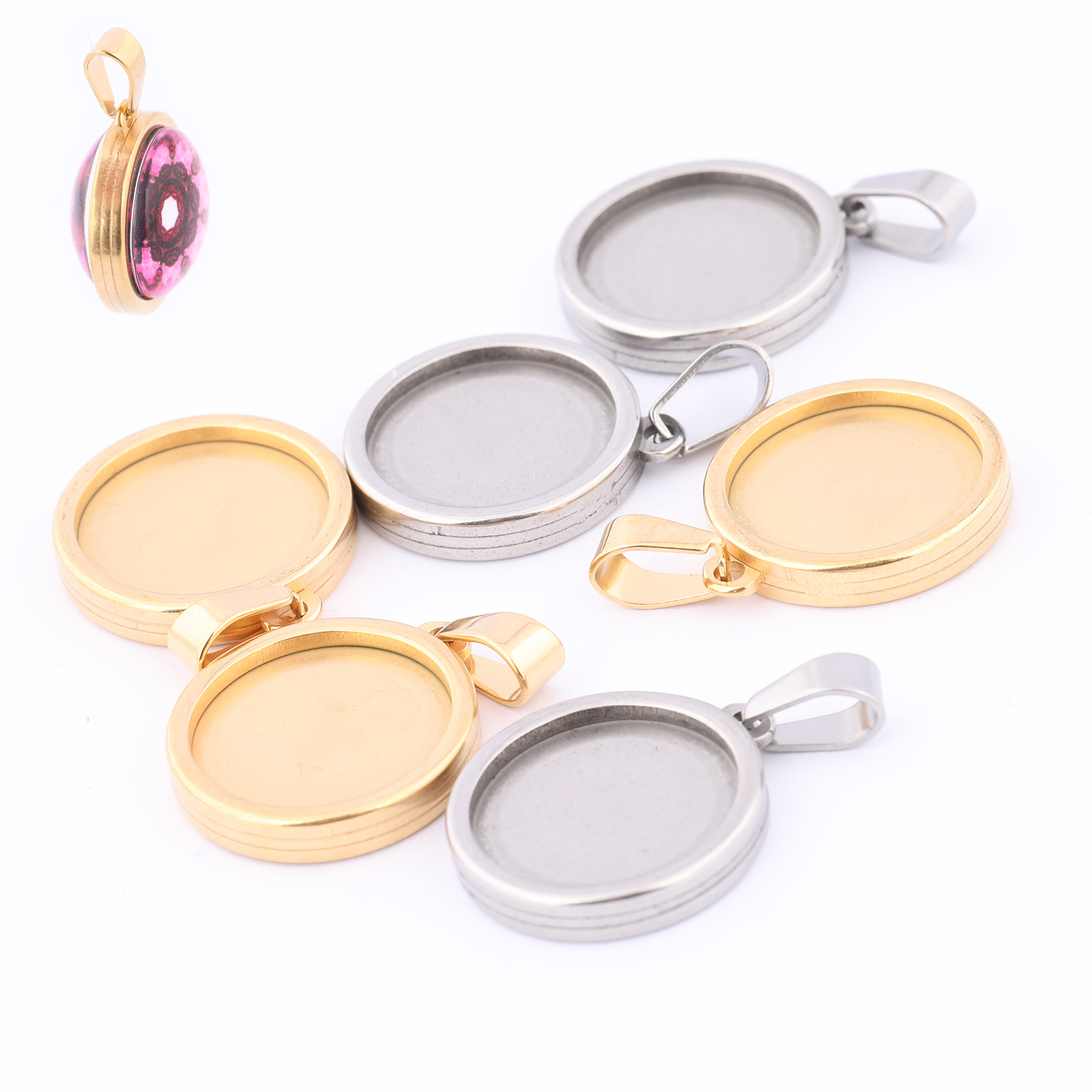 5pcs Stainless Steel Gold Plat - Bezels Set Pendant 评论和价格