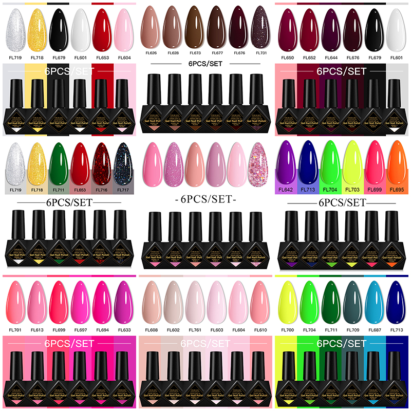 6Pcs/Set 10ML Gel Nail Polish  - Resin Glitter Pack 评论和价格