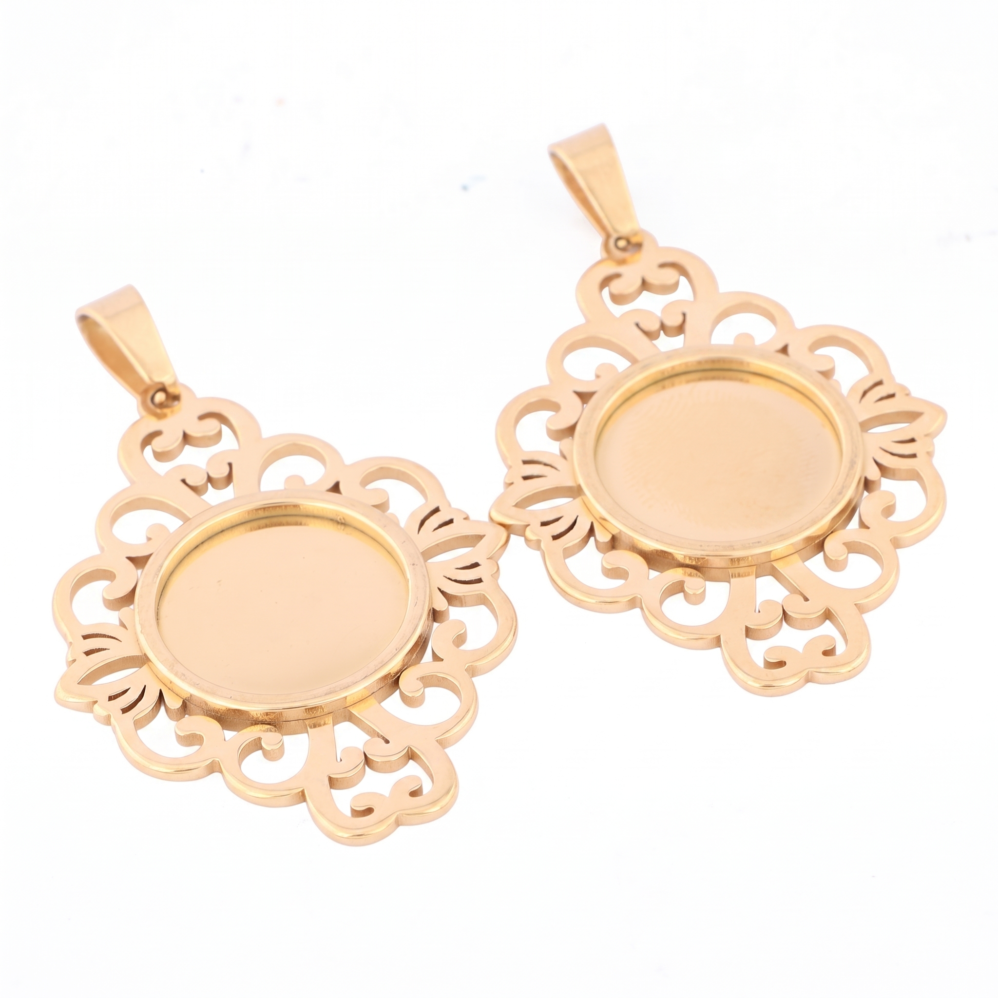 5pcs Stainless Steel Filigree  - Bezels Set Pendant 评论和价格