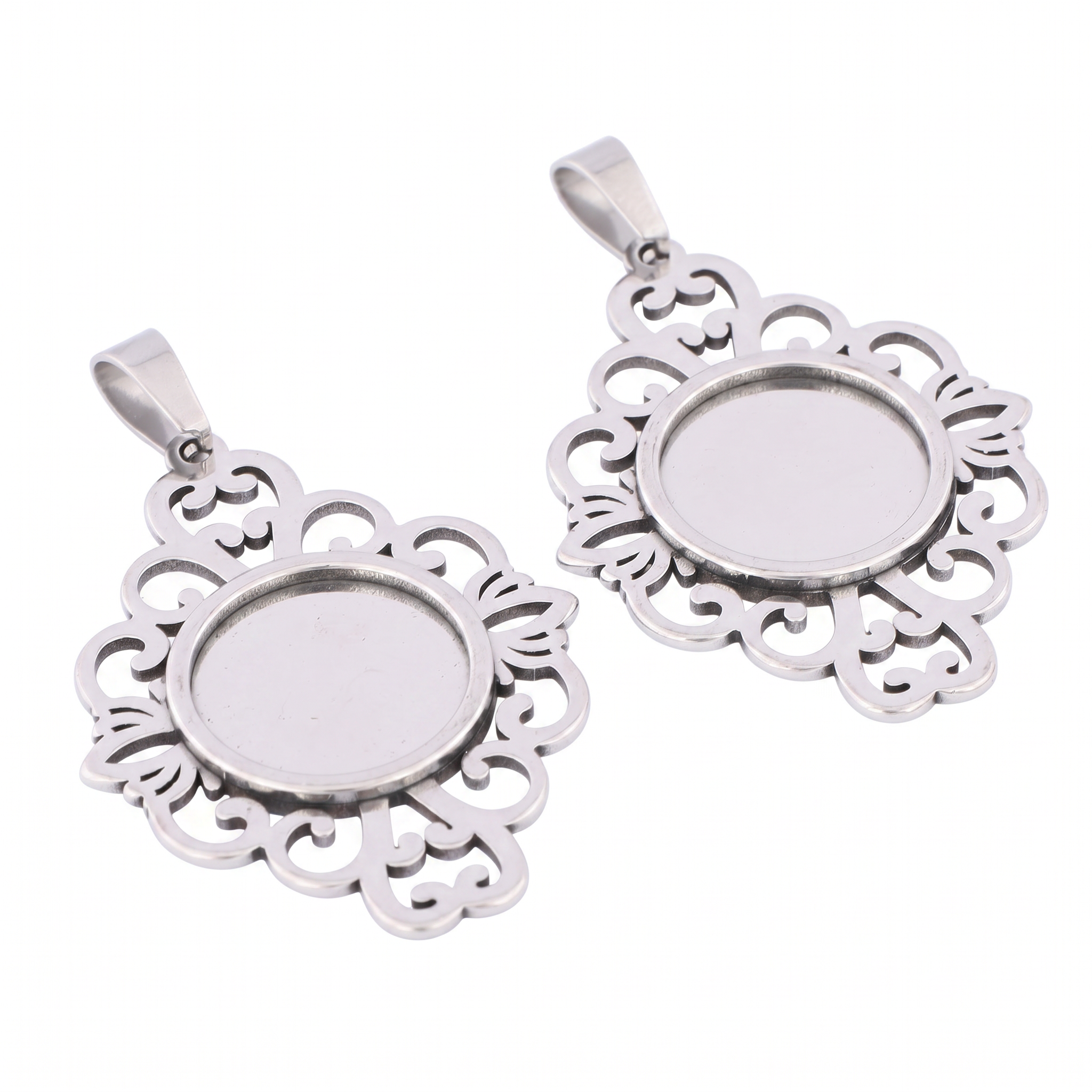 5pcs Stainless Steel Filigree  - Bezels Set Pendant 评论和价格
