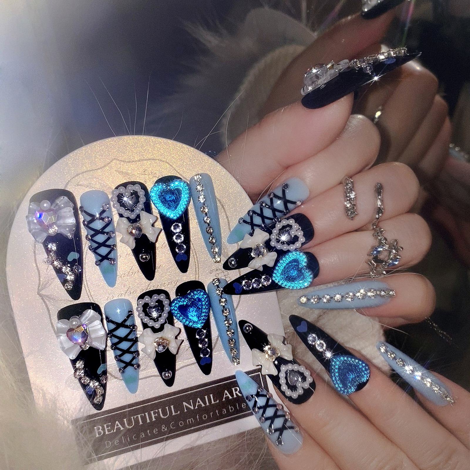 24pcs 3D Bow Decor False Nails - Resin Craft Material 评论和价格