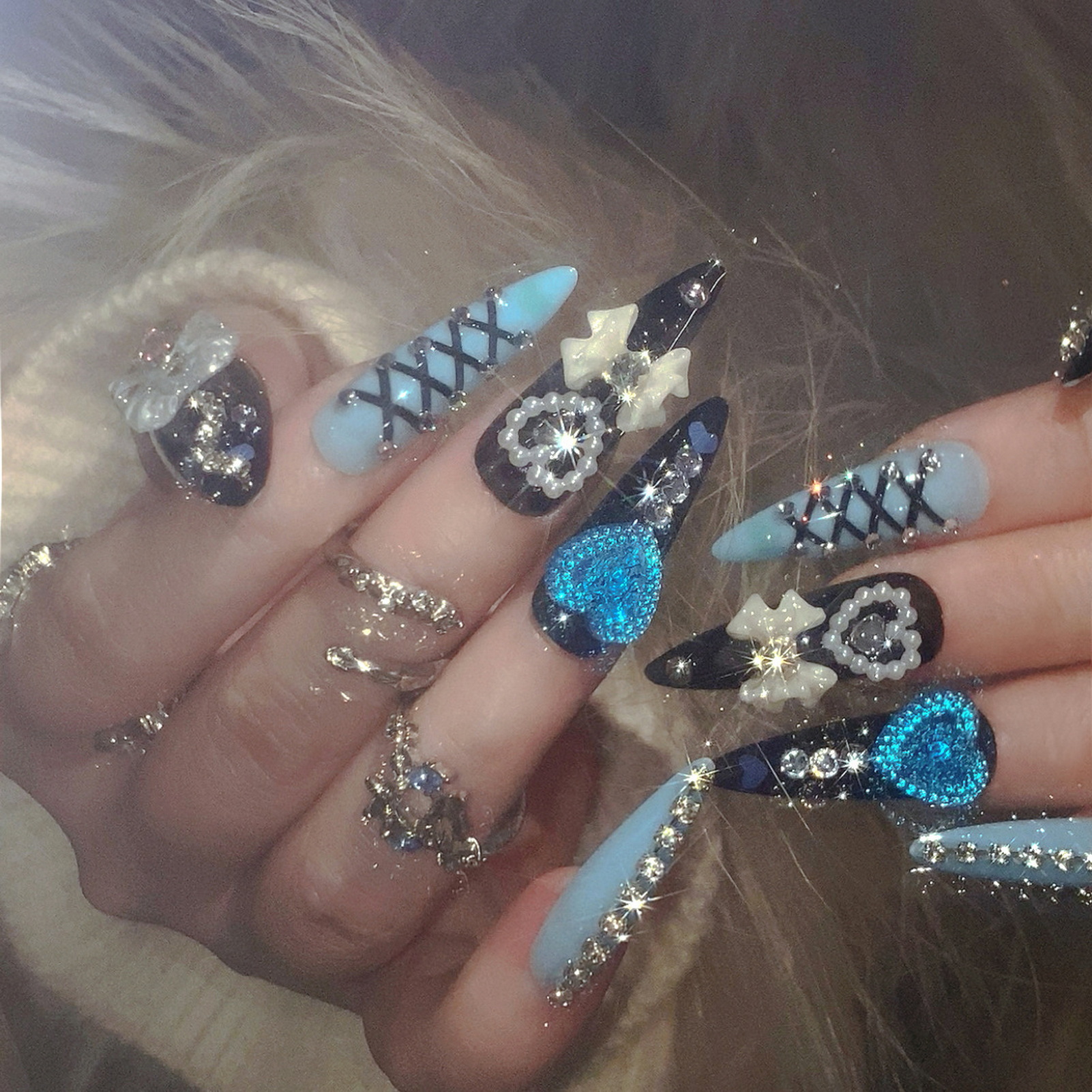24pcs 3D Bow Decor False Nails - Resin Craft Material 评论和价格