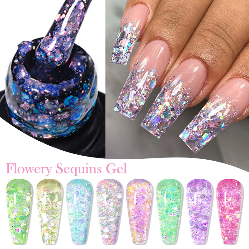 4/8pcs Flowery Sequins Gel Nai - Resin Glitter Pack 评论和价格