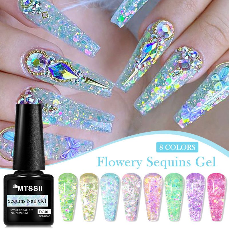 4/8pcs Flowery Sequins Gel Nai - Resin Glitter Pack 评论和价格