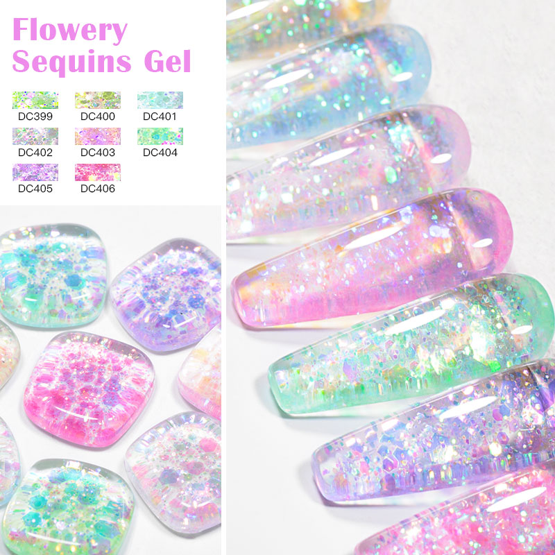 4/8pcs Flowery Sequins Gel Nai - Resin Glitter Pack 评论和价格