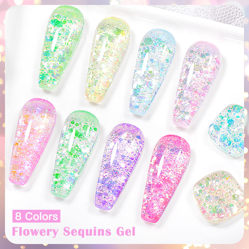 4/8pcs Flowery Sequins Gel Nai - Resin Glitter Pack 评论和价格
