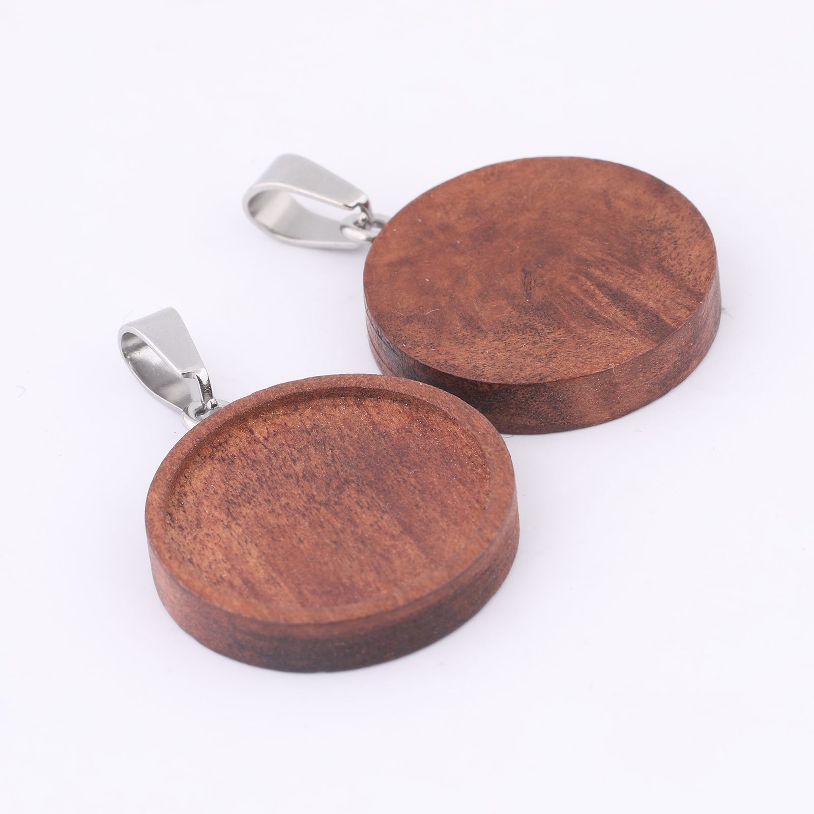 10pcs 20mm Round Wood Cabochon - Bezels Set Pendant 评论和价格
