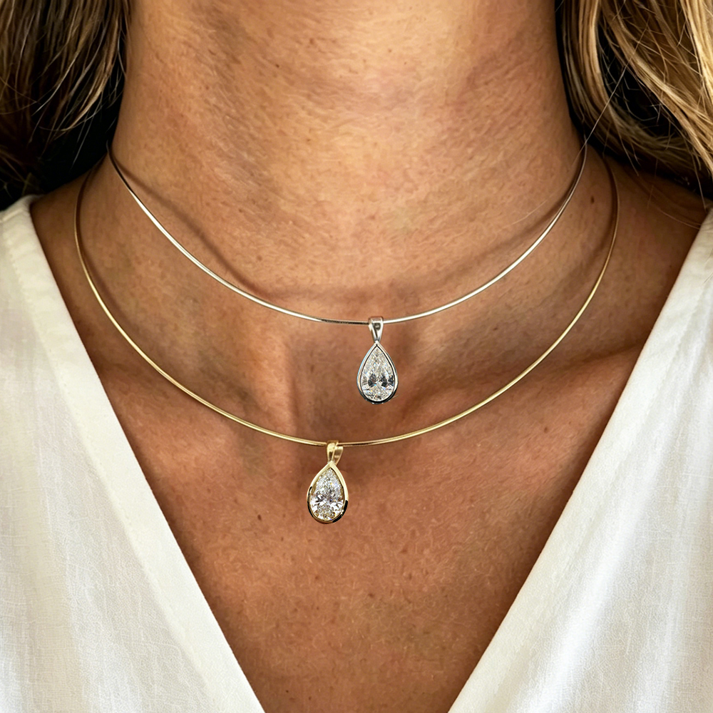 BXINY 3CT Bezel Set Pear Cut M - Bezels Set Pendant 评论和价格